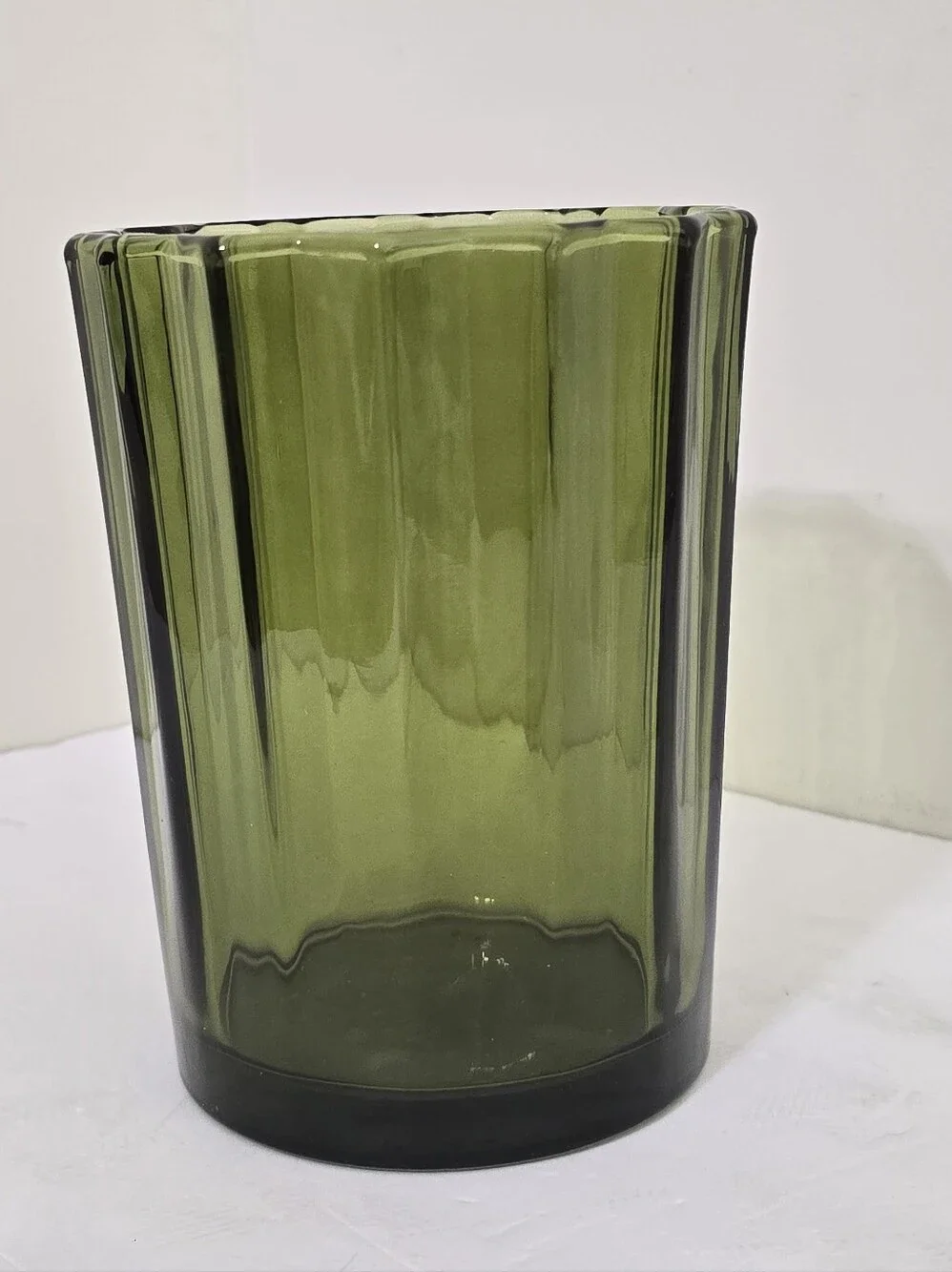 SAND AND FOG 57oz Candle Holder Fluted Scalloped Decor No Lid Green 7.5